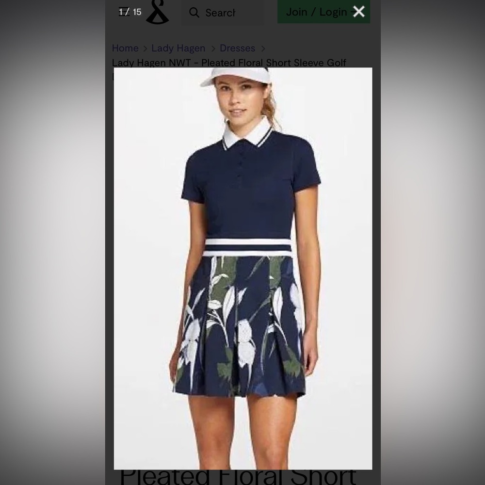 Lady Hagen Navy Polo Midi Dress with White Trim and Green Floral Skirt